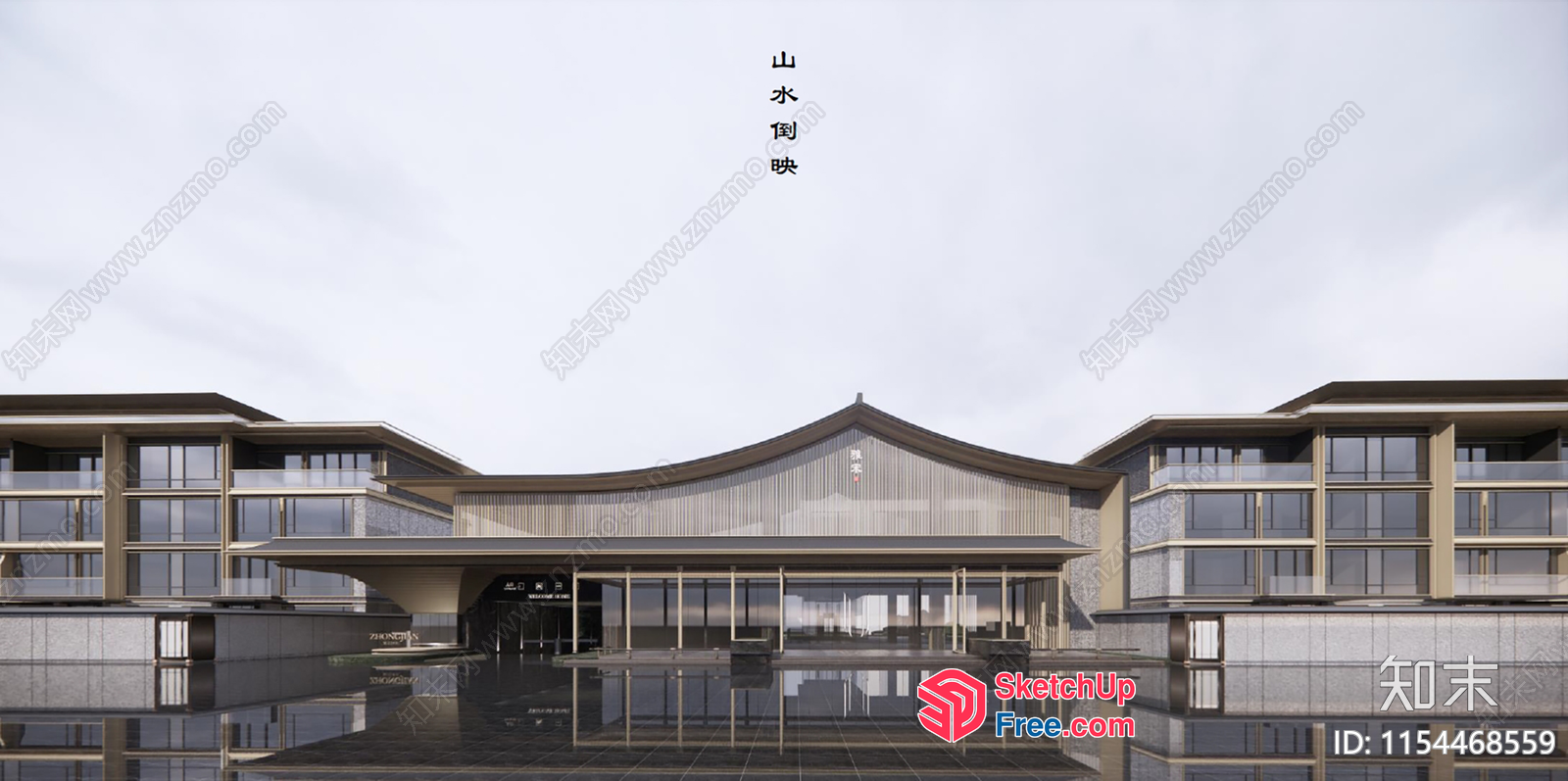 Modern Asian-Inspired Building Facade 3D SketchUp File