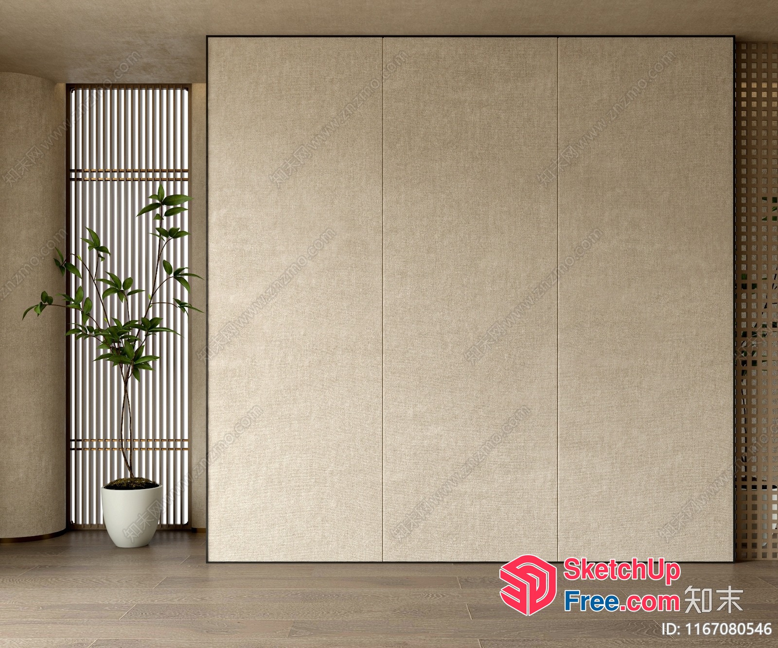 Simple Yet Elegant Room Interior With A Plant 3D SketchUp File