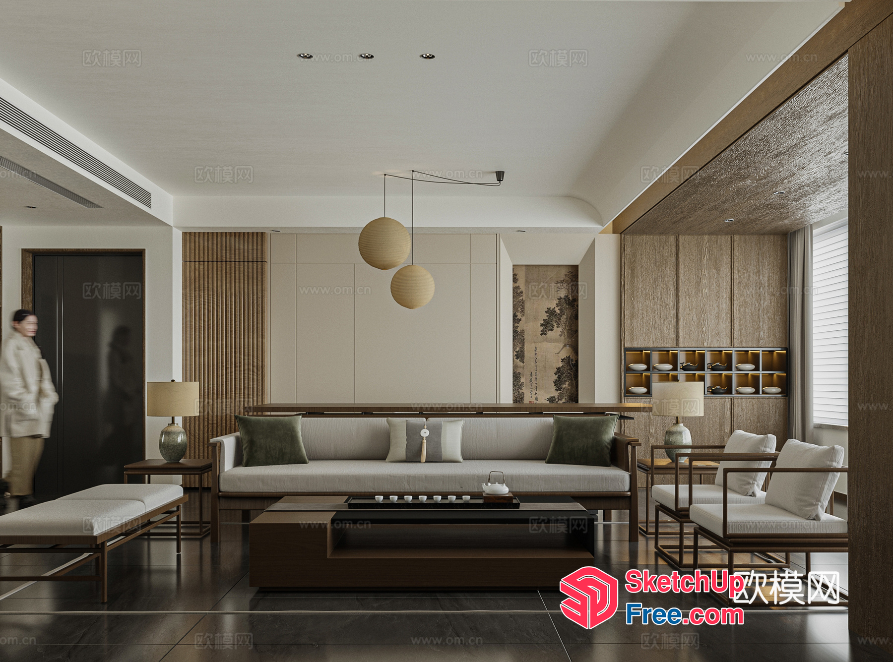 Elegant Minimalist Japanese Style Living Room 3D SketchUp File