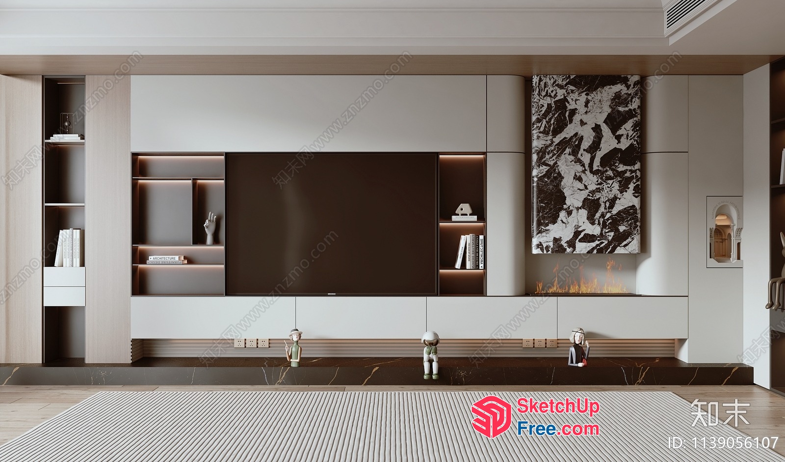 Modern Living Room With Sleek Tv Unit And Fireplace 3D SketchUp File