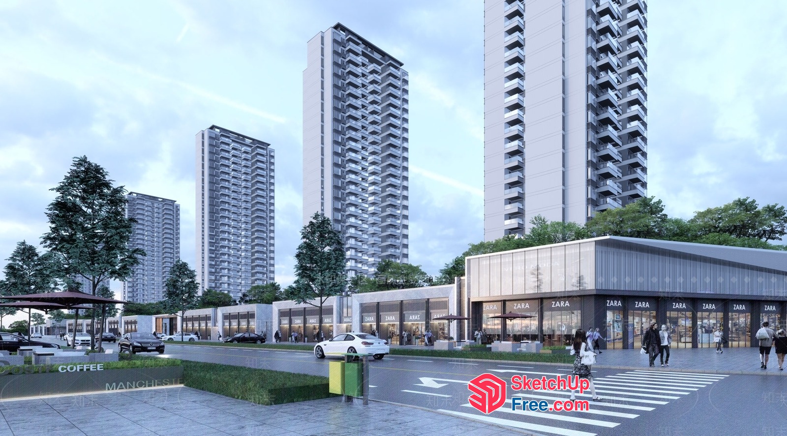 Modern Urban Shopping Mall Scene 3D SketchUp File