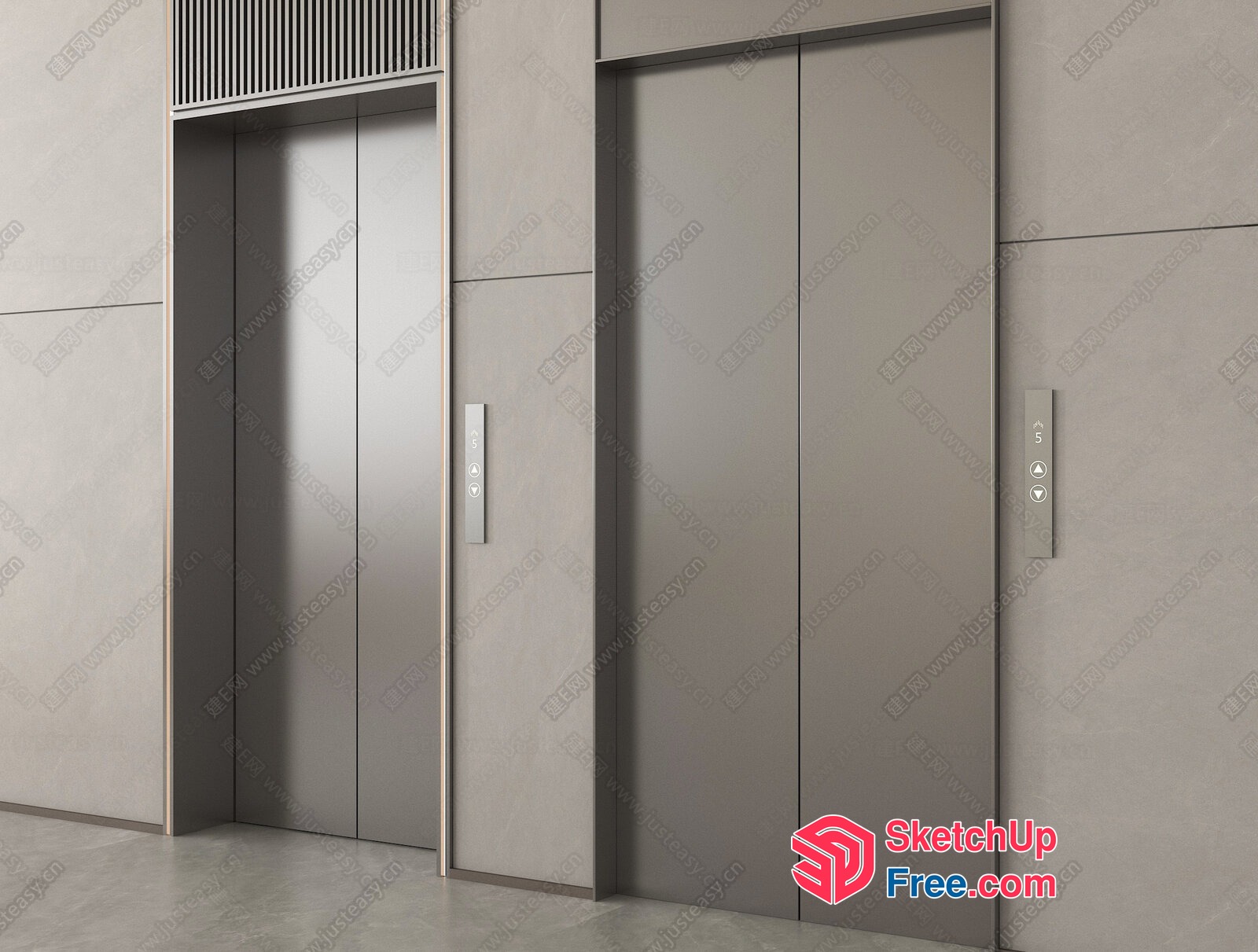 Modern Industrial Elevator Doors And Panels 3D SketchUp File