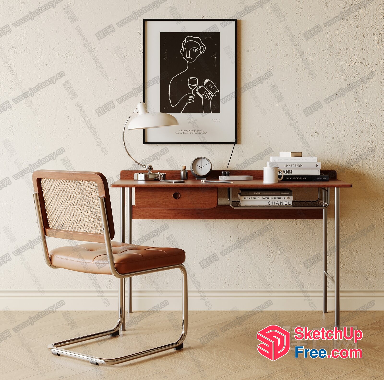 Minimalist Mid-Century Modern Home Office Decor 3D SketchUp File
