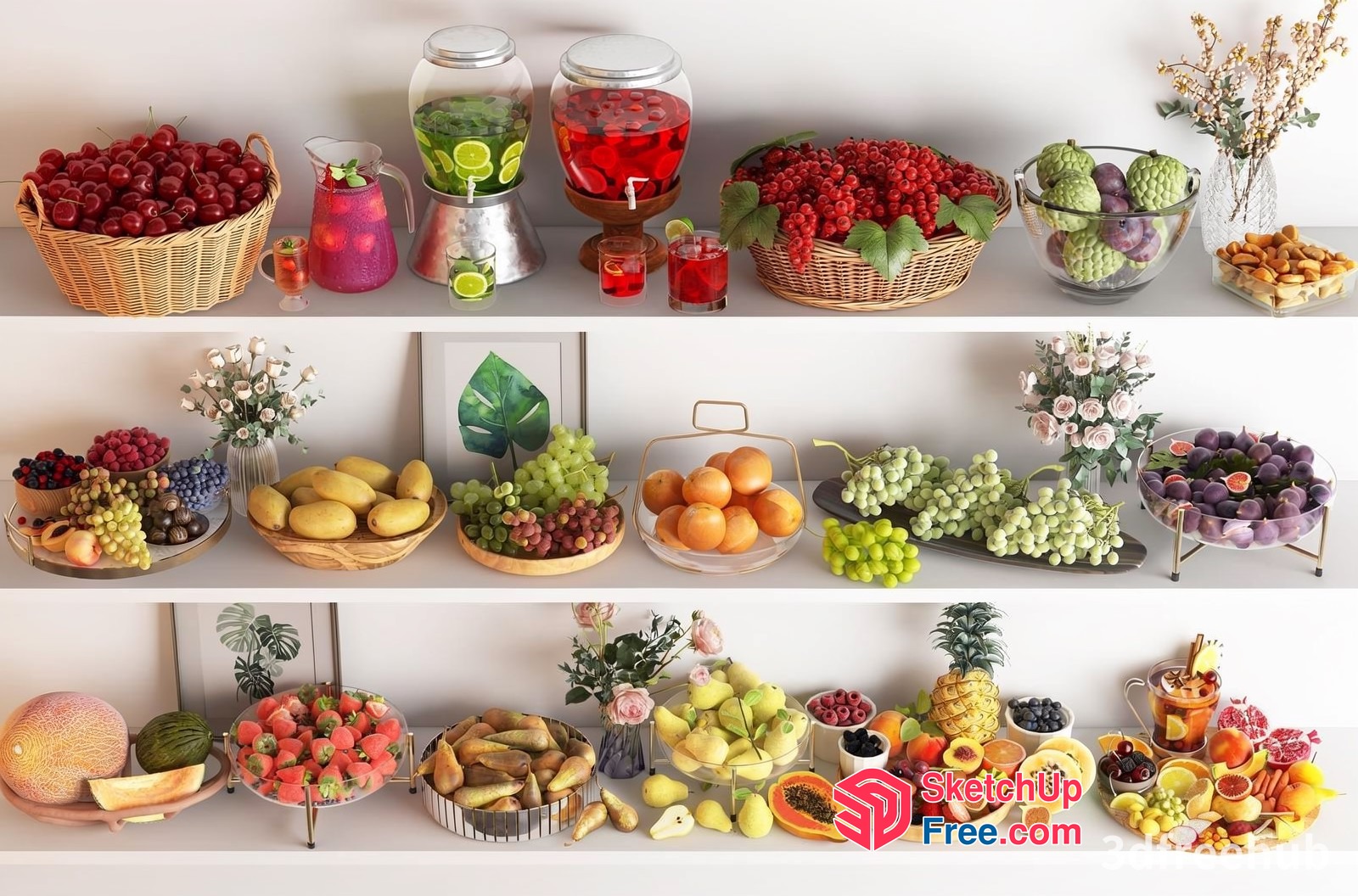 Colorful Fruit Display On White Shelves 3D SketchUp File