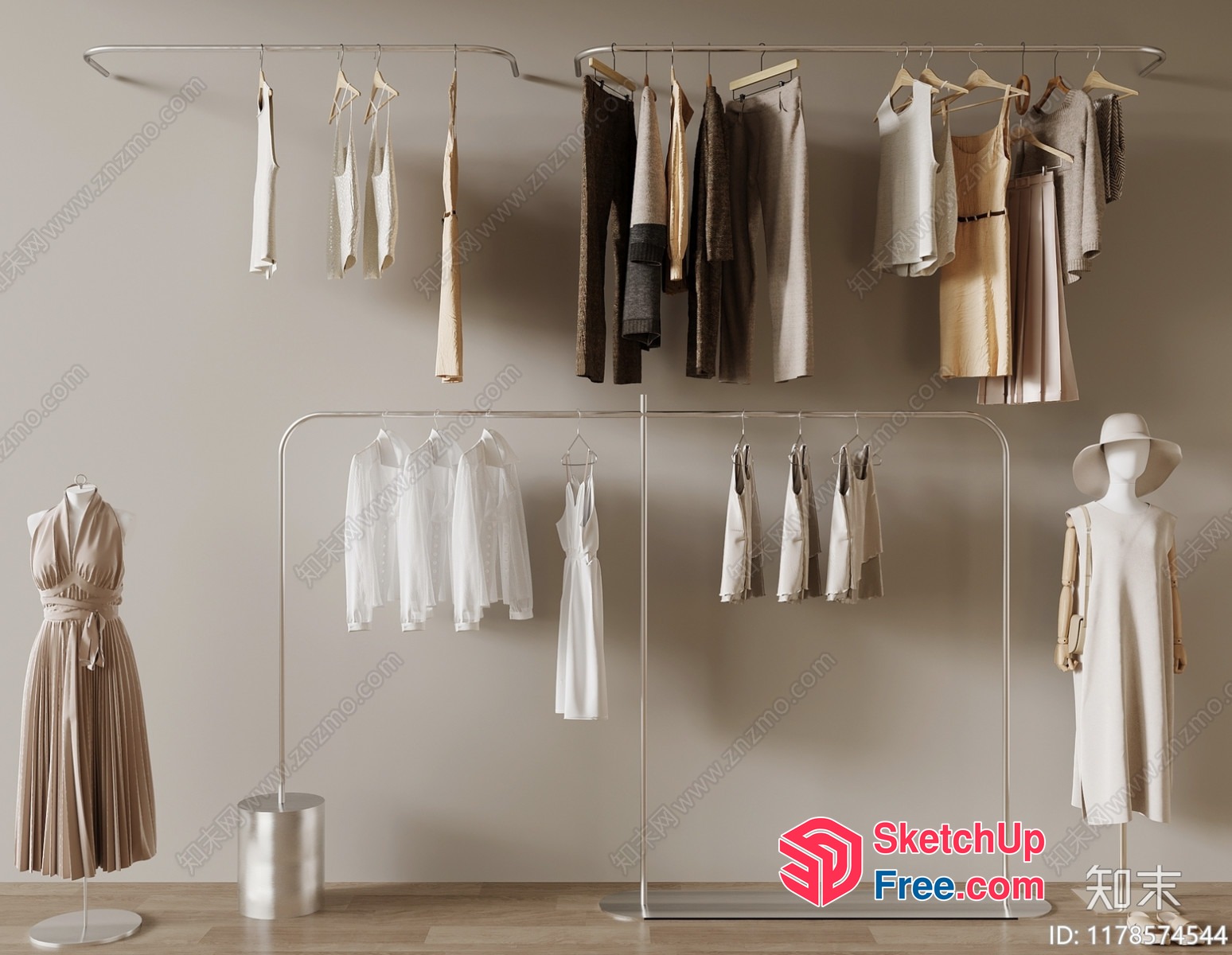 Elegant Neutral-Toned Clothing Display 3D SketchUp File