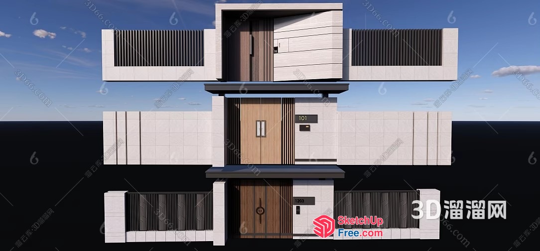 Modern Residential Building Exterior With Balconies And Elevator 3D SketchUp File