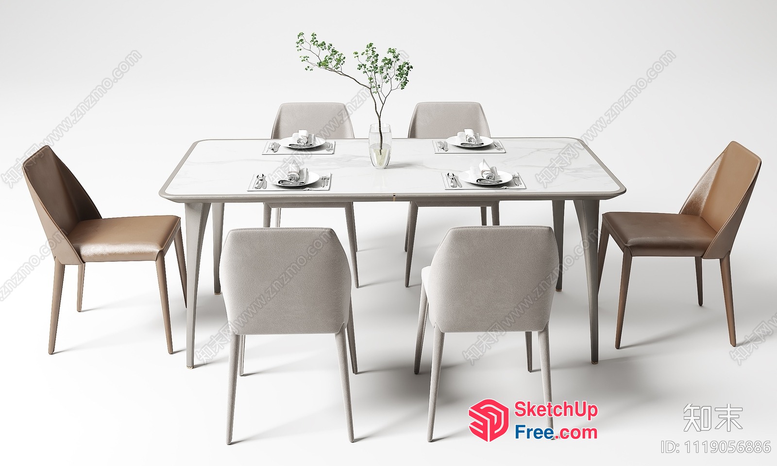 Elegant Modern Dining Room Table And Chairs 3D SketchUp File