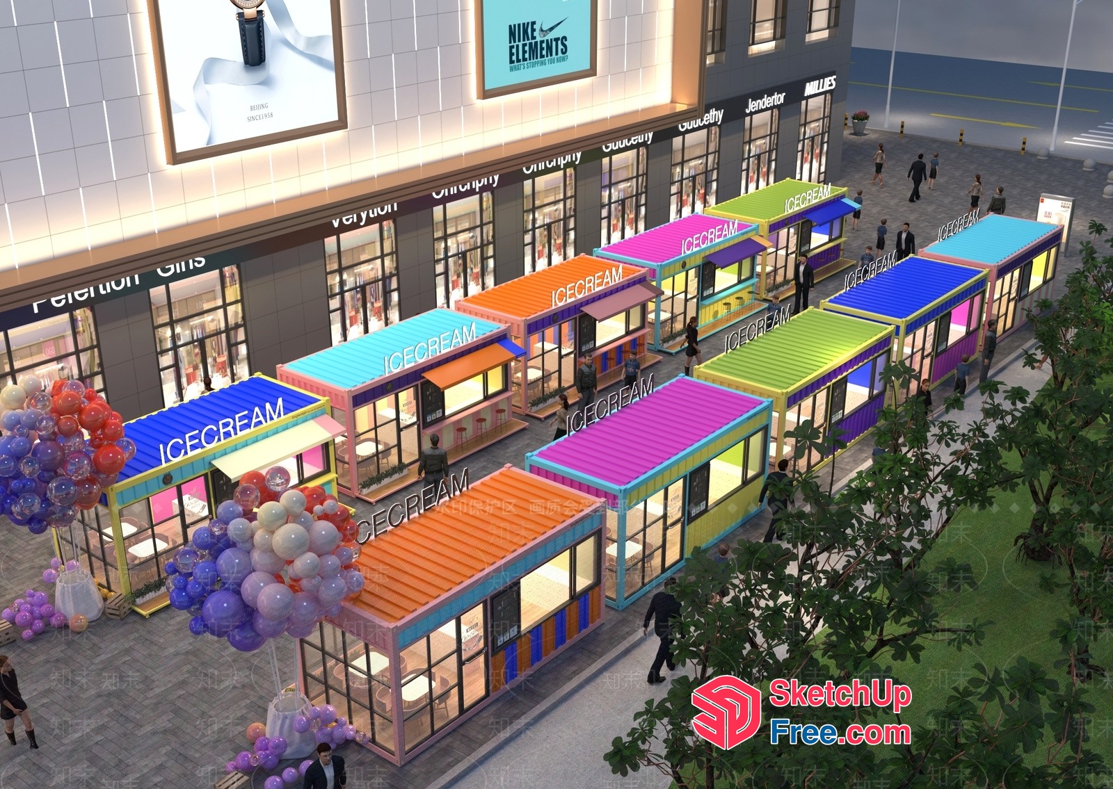 Colorful Ice Cream Shops In A Modern Shopping Mall 3D SketchUp File