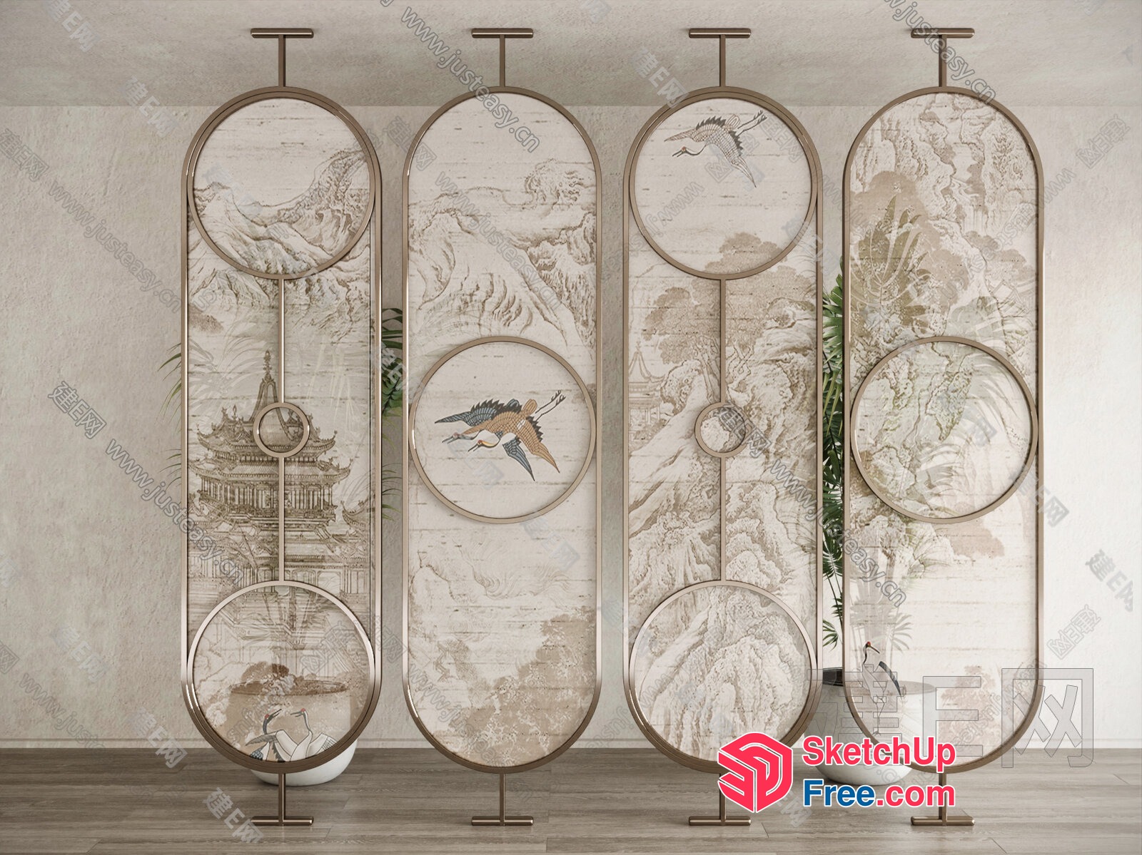 Elegant Japanese-Style Partition Screen 3D SketchUp File