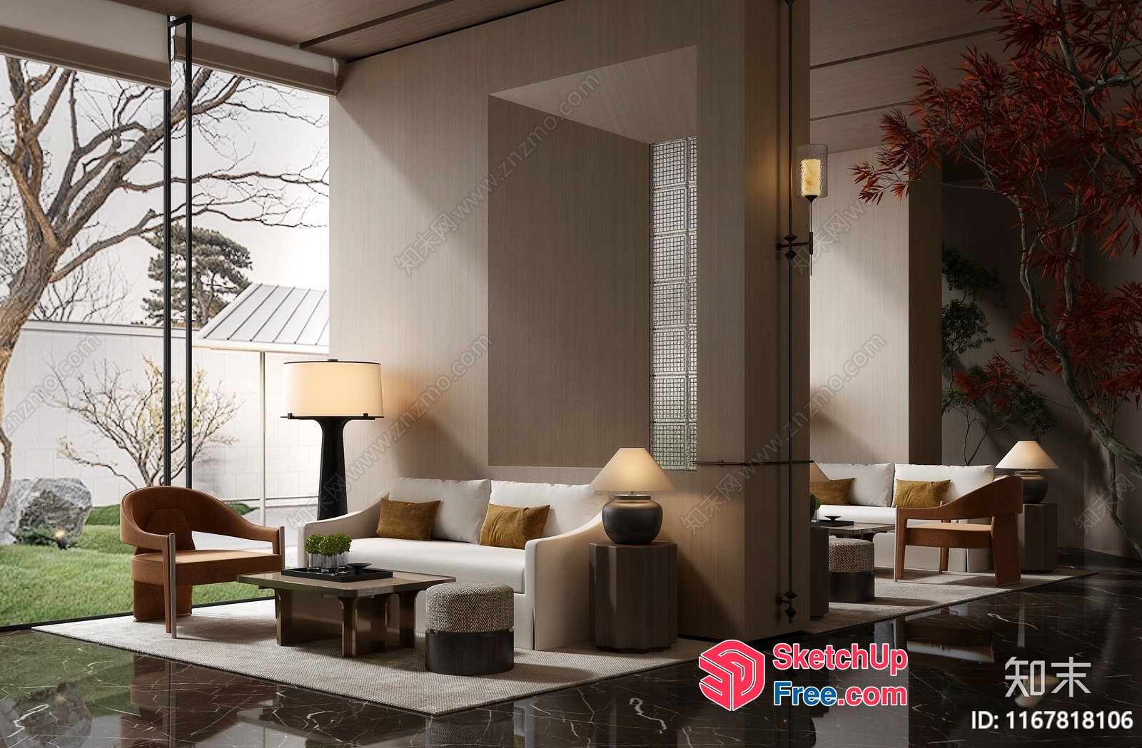 Elegant Modern Living Room With Natural Light And Comfortable Seating 3D SketchUp File
