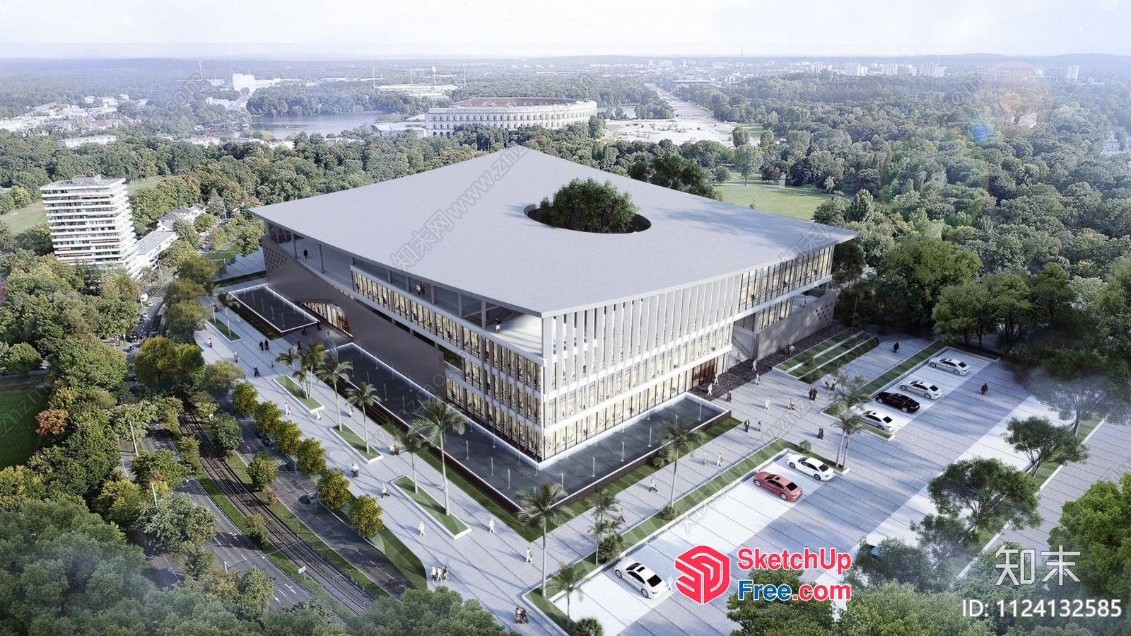 Modern Commercial Office Building With Unique Roof Design 3D SketchUp File
