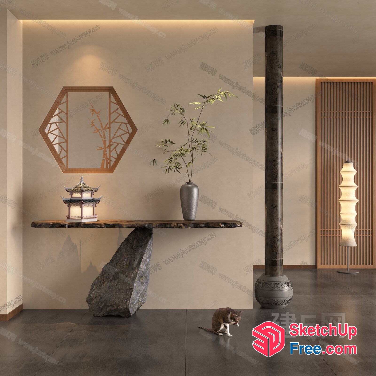 Asian-Inspired Modern Interior Design With Unique Decorations 3D SketchUp File