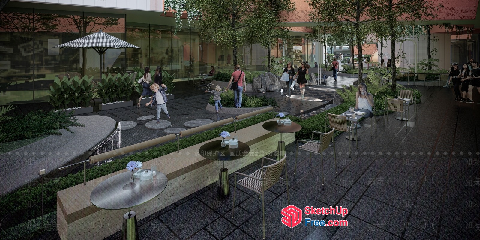 Modern Outdoor Seating Area With Glass Curtain Wall 3D SketchUp File