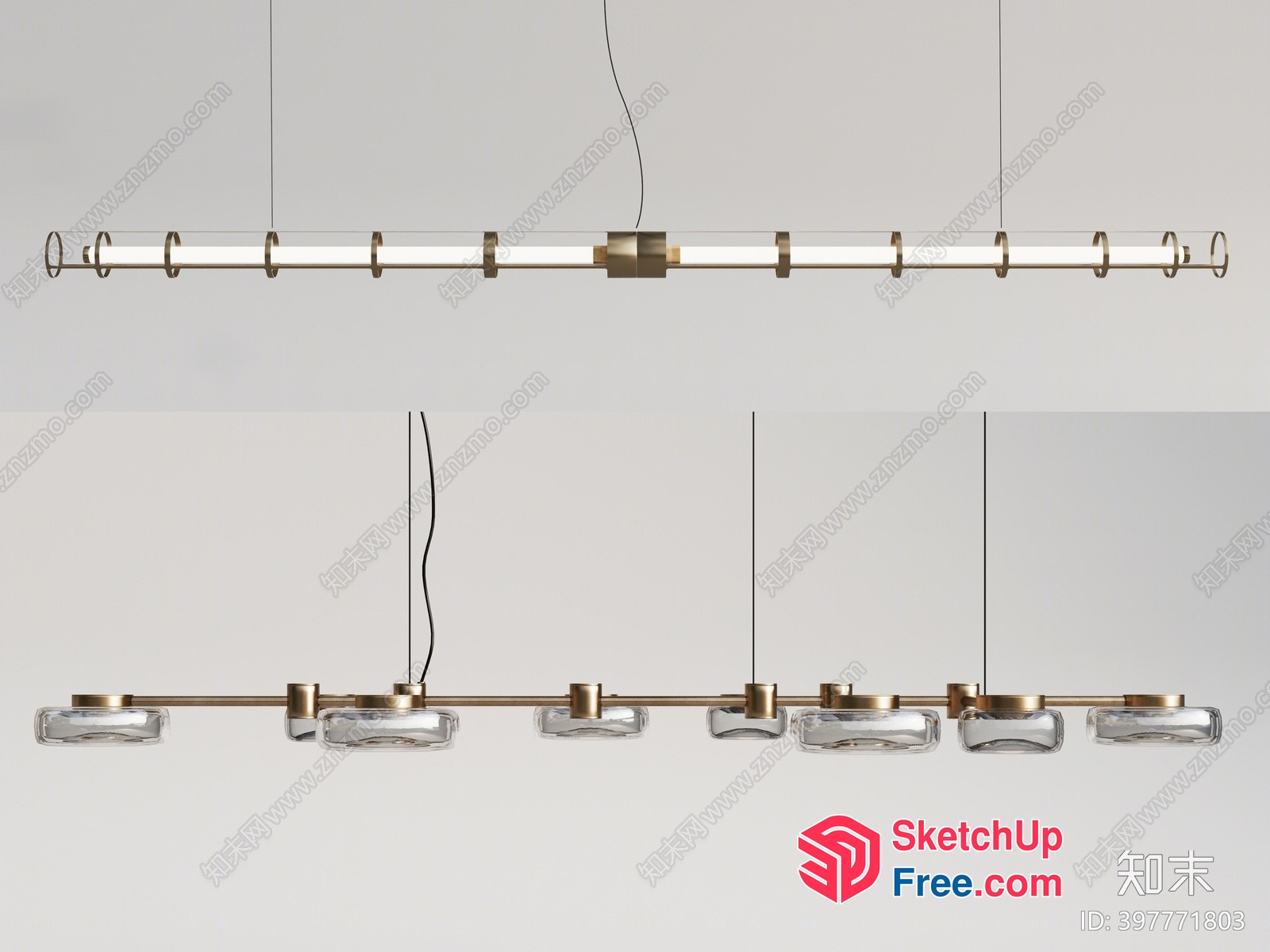 Elegant Modern Glass And Brass Pendant Lighting Fixture 3D SketchUp File