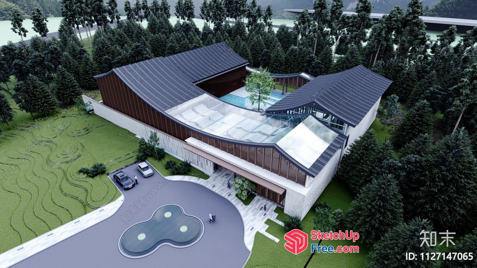 Modern Villa With Glass Roof And Lush Greenery 3D SketchUp File