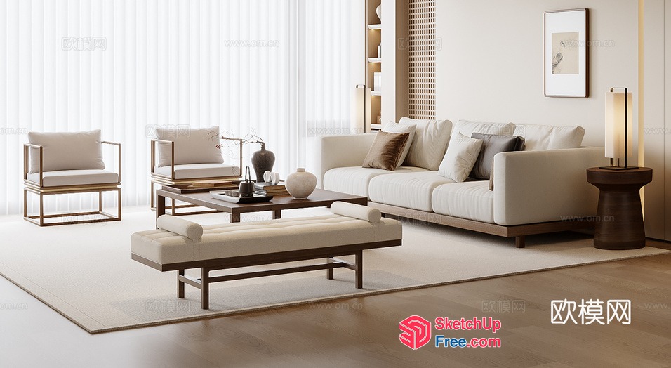 Modern Minimalist Japanese Style Living Room Interior 3D SketchUp File