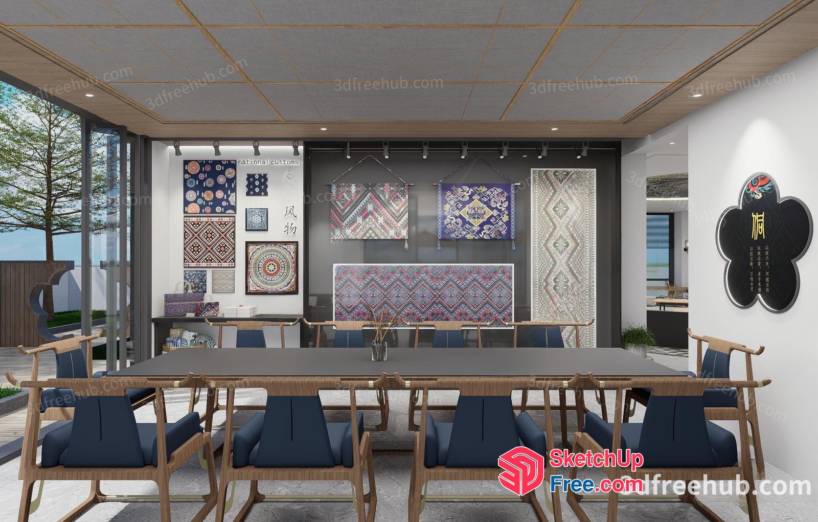 Modern Dining Room With Elegant Chairs And Decorative Wall Art 3D SketchUp File