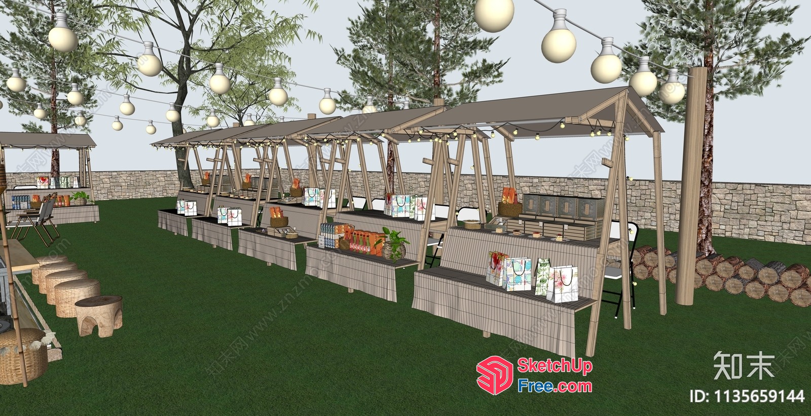 Outdoor Market Scene With Food And Beverage Stalls 3D SketchUp File