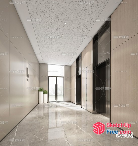 Elegant Modern Office Space With Sleek Elevator And Glass Walls 3D SketchUp File