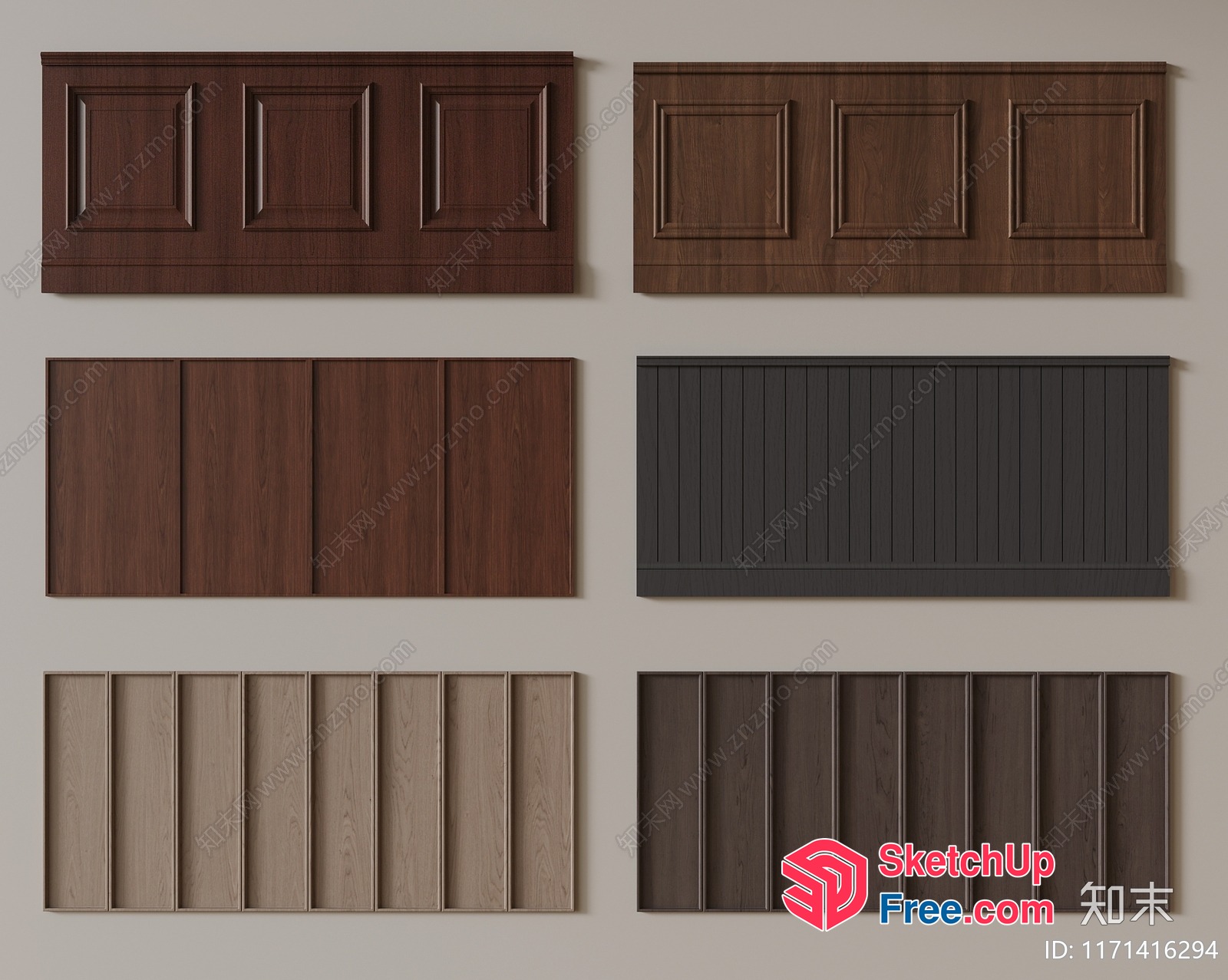 Wooden Paneling Options For Interior Design 3D SketchUp File