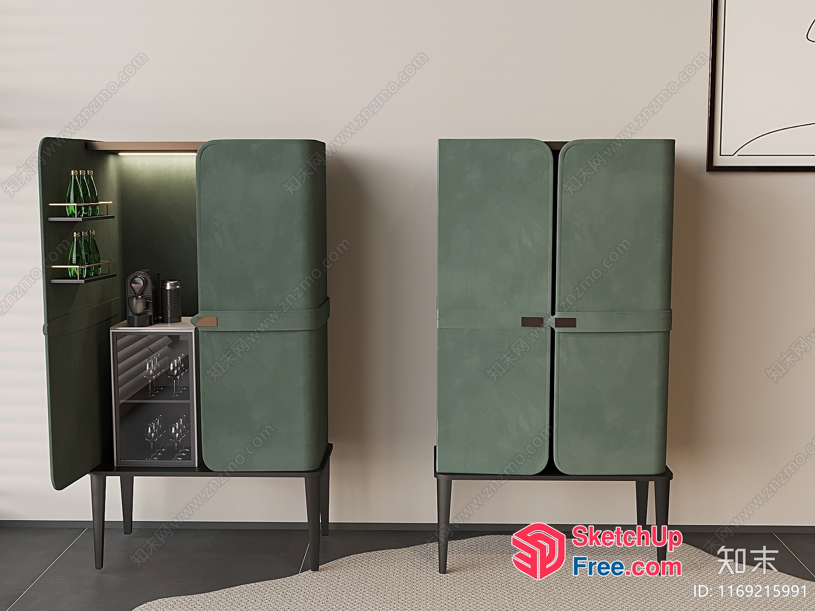 Modern Green Bar Cabinets 3D SketchUp File