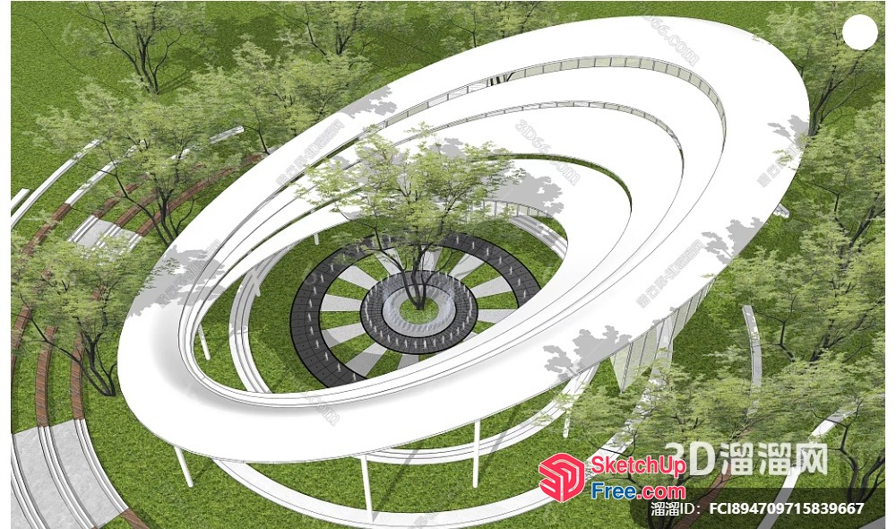 Modern Spiral Building With Circular Staircase And Greenery 3D SketchUp File
