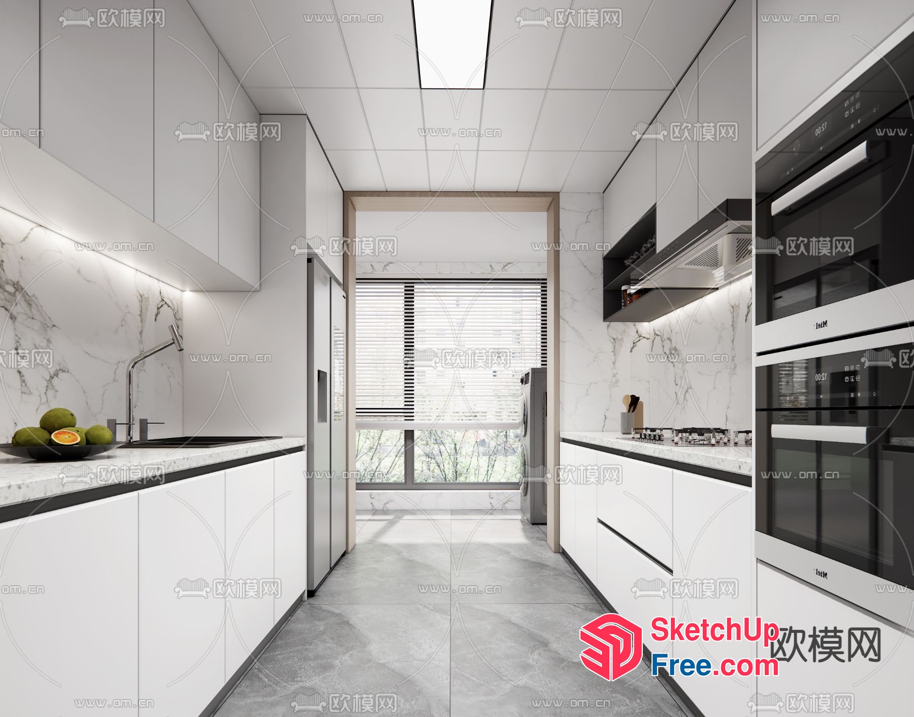 Modern Minimalist Kitchen With Sleek White Cabinets And Marble Countertops 3D SketchUp File