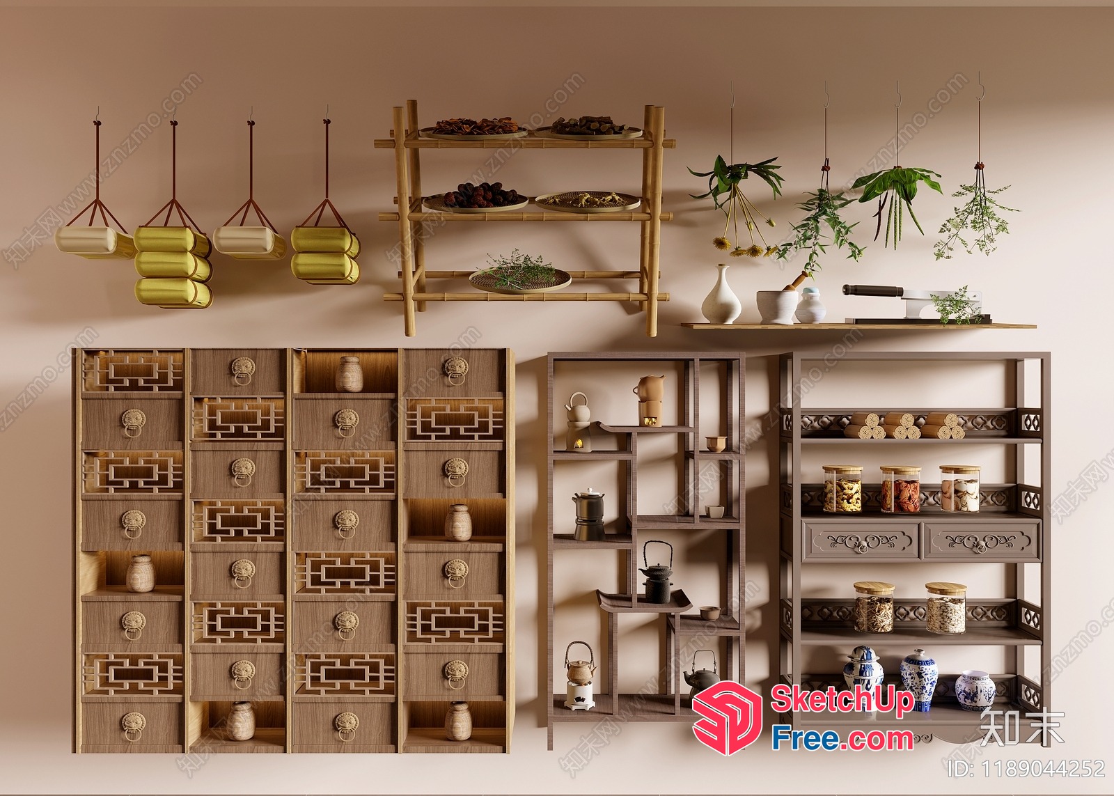 Asian-Inspired Decorative Shelves And Cabinets 3D SketchUp File