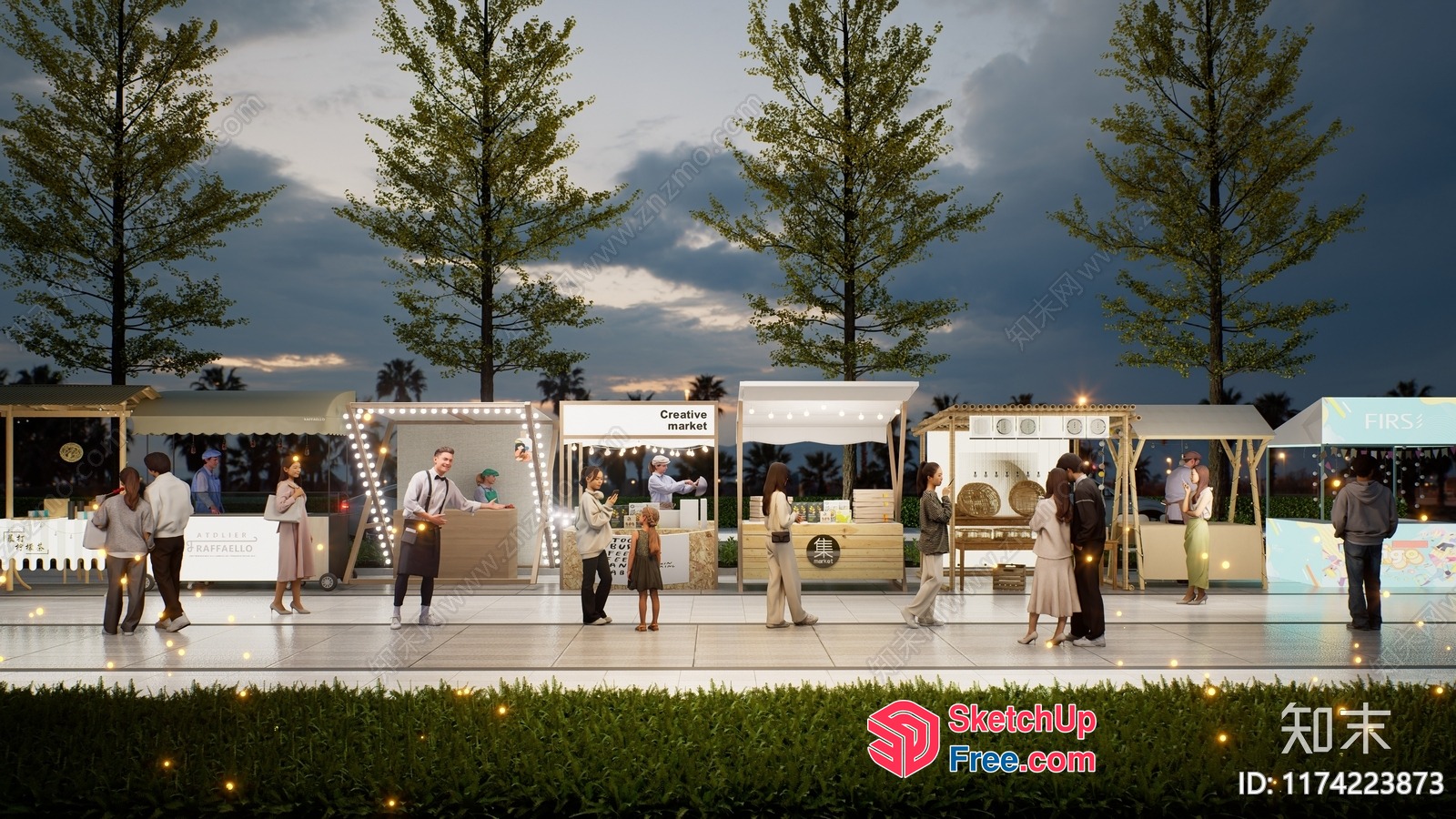 Evening Market Scene 3D SketchUp File