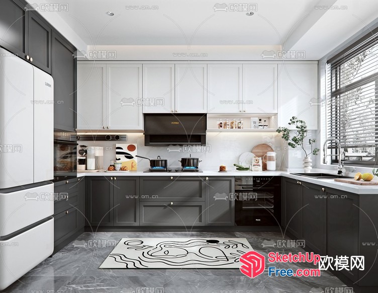 Modern Kitchen With Sleek White And Gray Cabinets 3D SketchUp File
