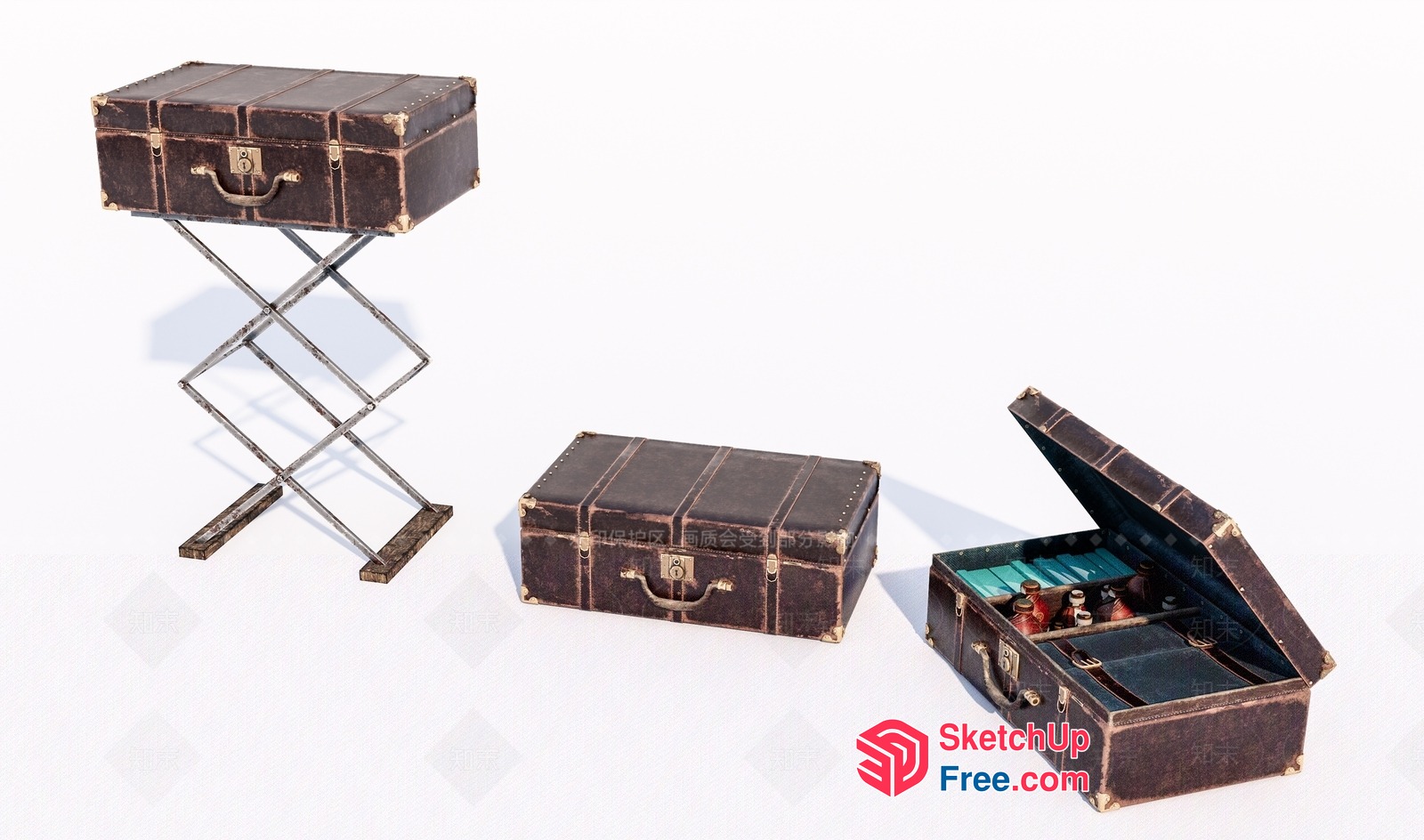Old Fashioned Leather Suitcase Furniture 3D SketchUp File