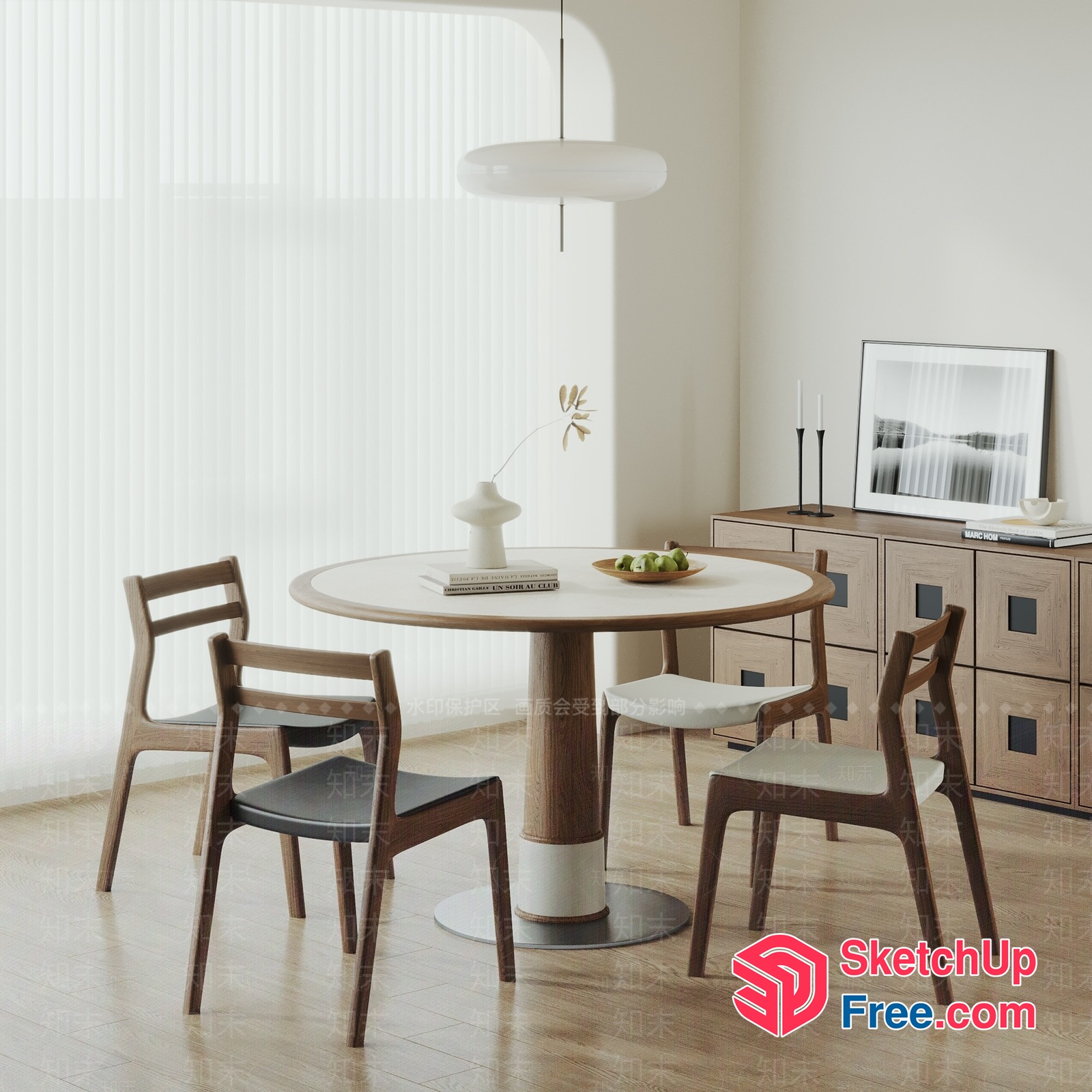 Minimalist Dining Room With White Table And Wooden Chairs 3D SketchUp File