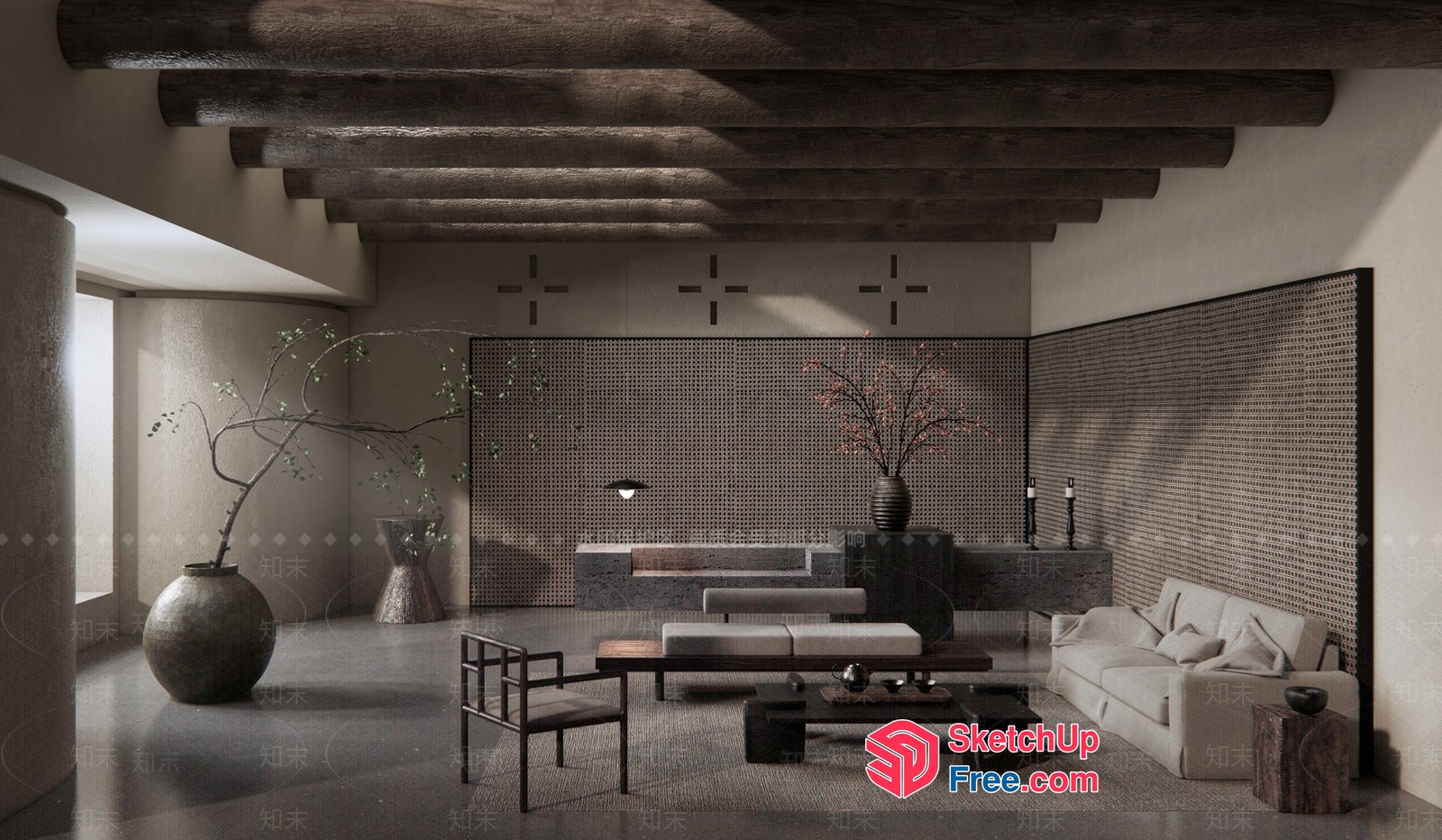 Modern Japanese-Inspired Living Room With Minimalist Decor 3D SketchUp File