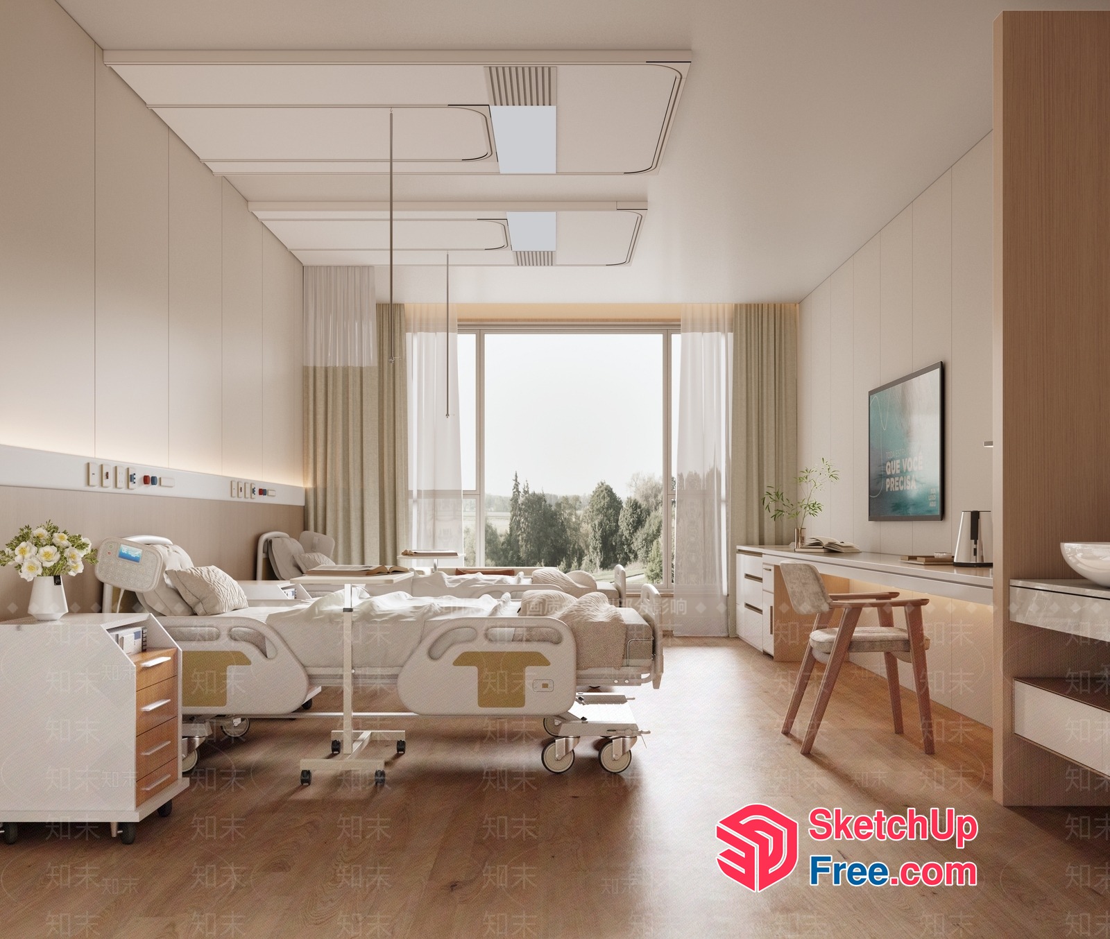 Modern Hospital Interior With Natural Light And Wood Accents 3D SketchUp File