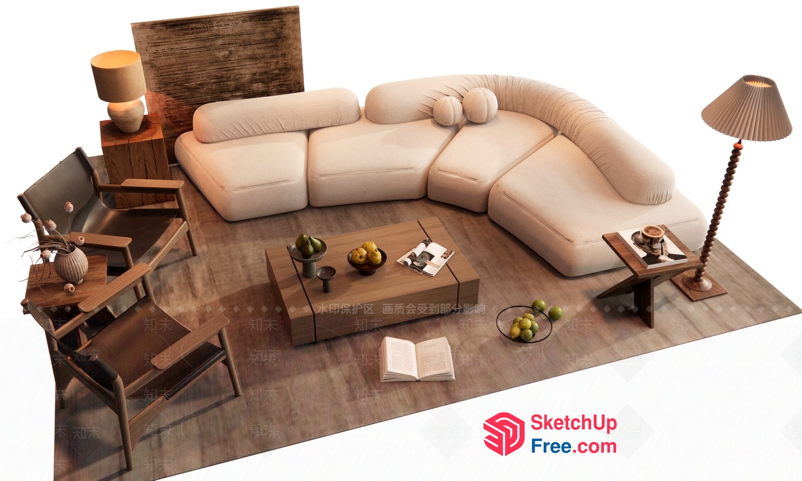 Minimalist Modern Living Room Design With Natural Wood Accents 3D SketchUp File
