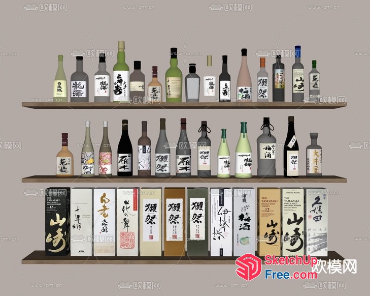 Shelves Of Japanese Alcohol Bottles And Boxes 3D SketchUp File