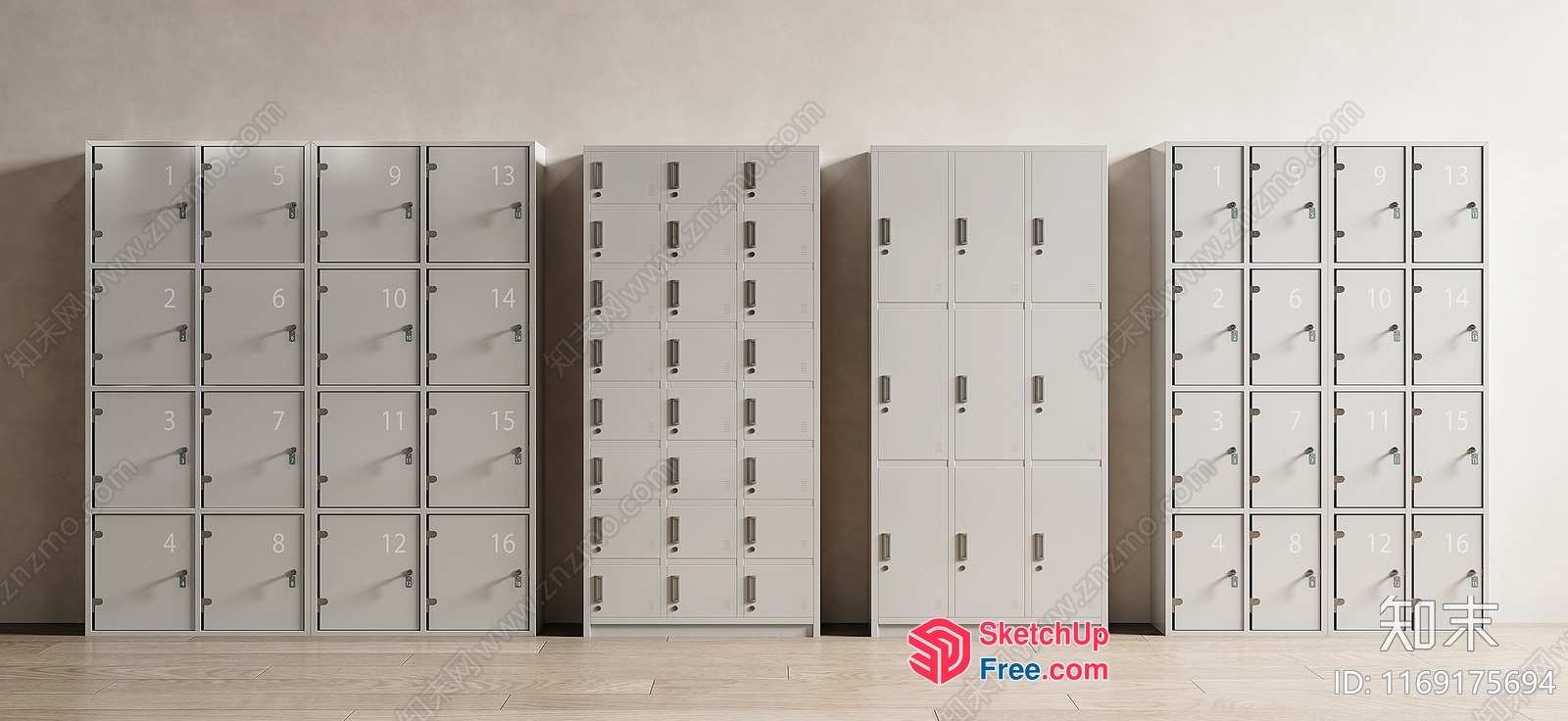 Row Of White Lockers With Numbered Doors 3D SketchUp File