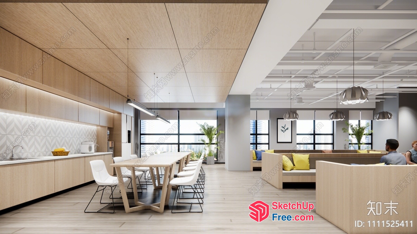 Modern Minimalist Office Interior With Light Wood Accents 3D SketchUp File