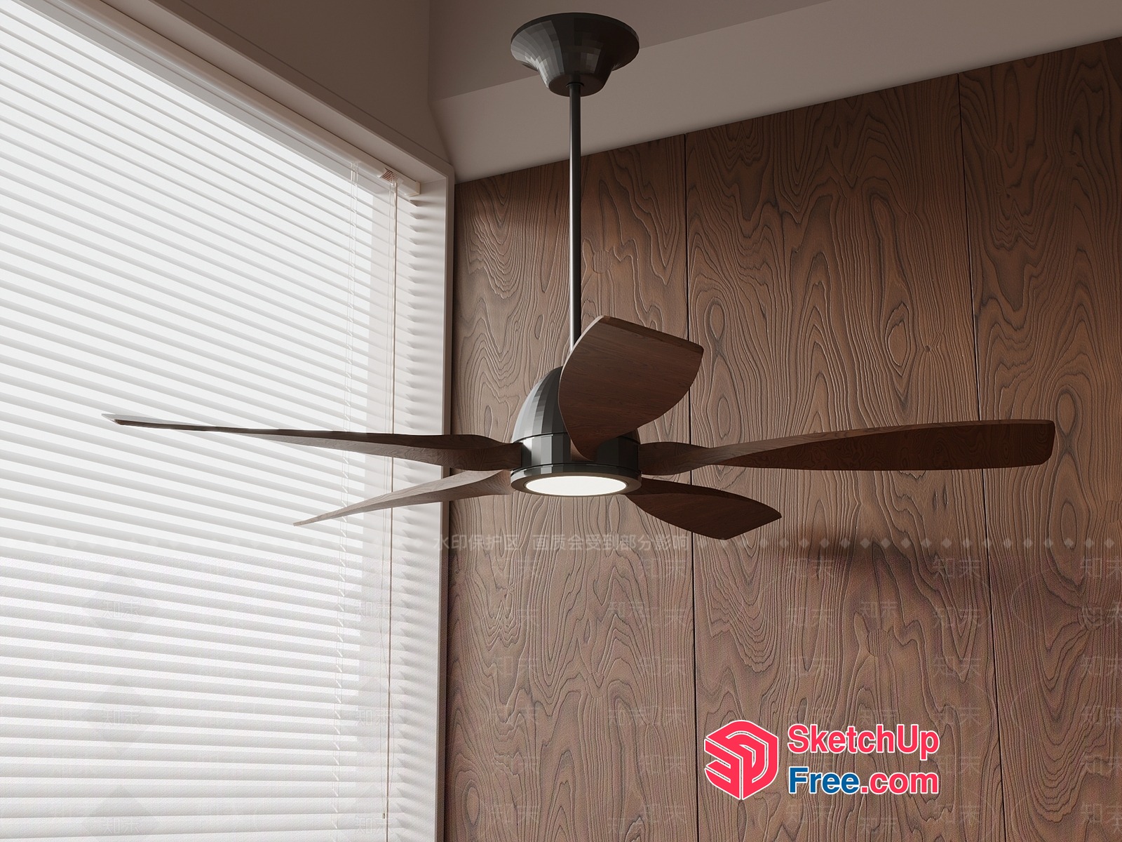 Modern Ceiling Fan With Brown Blades And White Light 3D SketchUp File