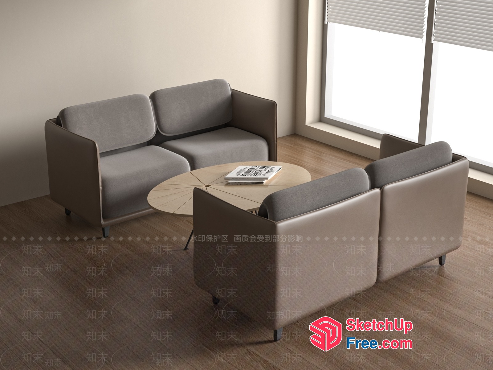 Modern Minimalist Living Room With Natural Wood Floor 3D SketchUp File