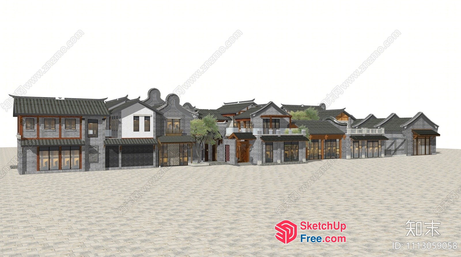 Traditional Asian Townhouses With Ornate Roofs 3D SketchUp File