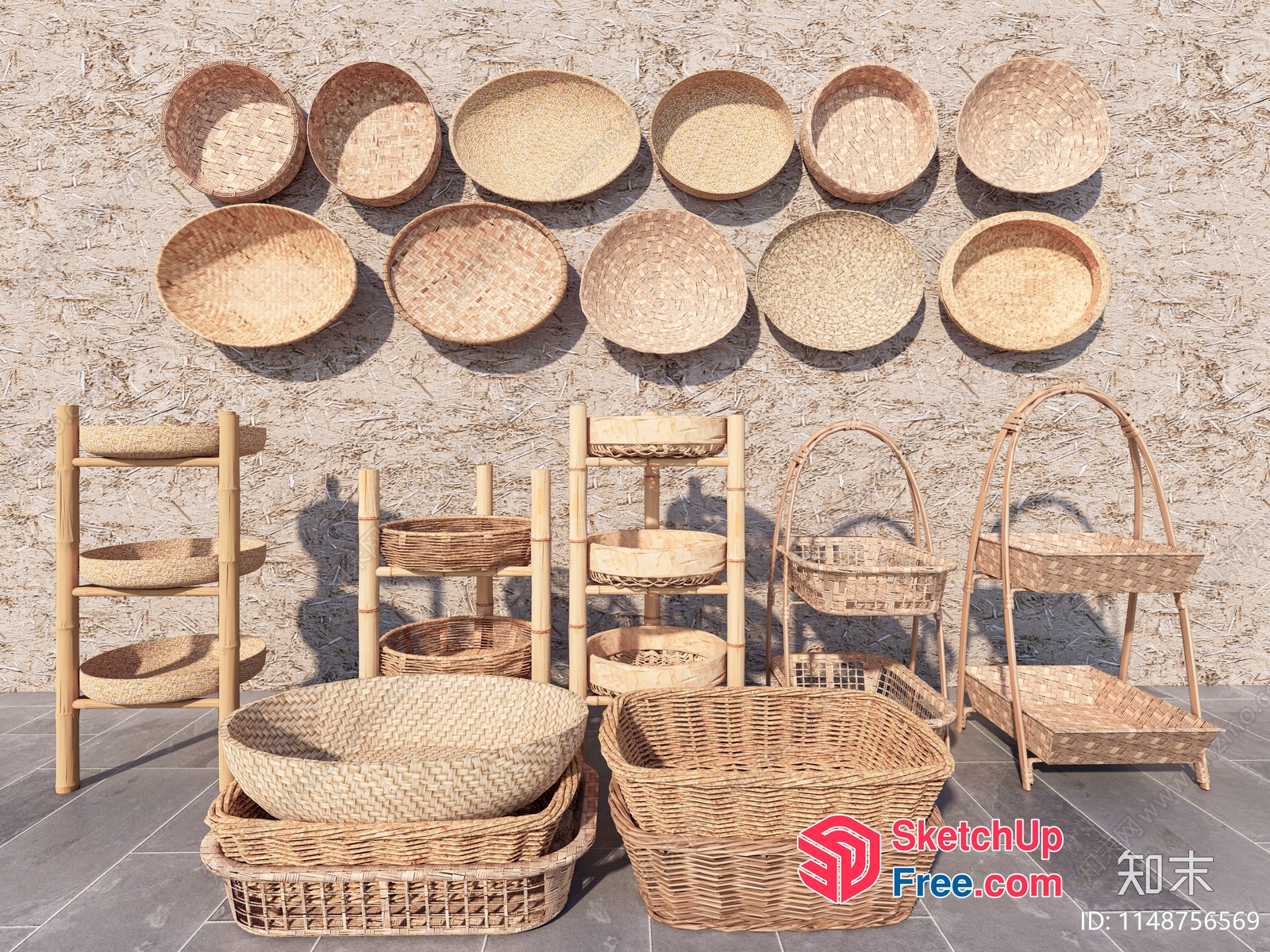 Wicker Baskets And Furniture Collection 3D SketchUp File