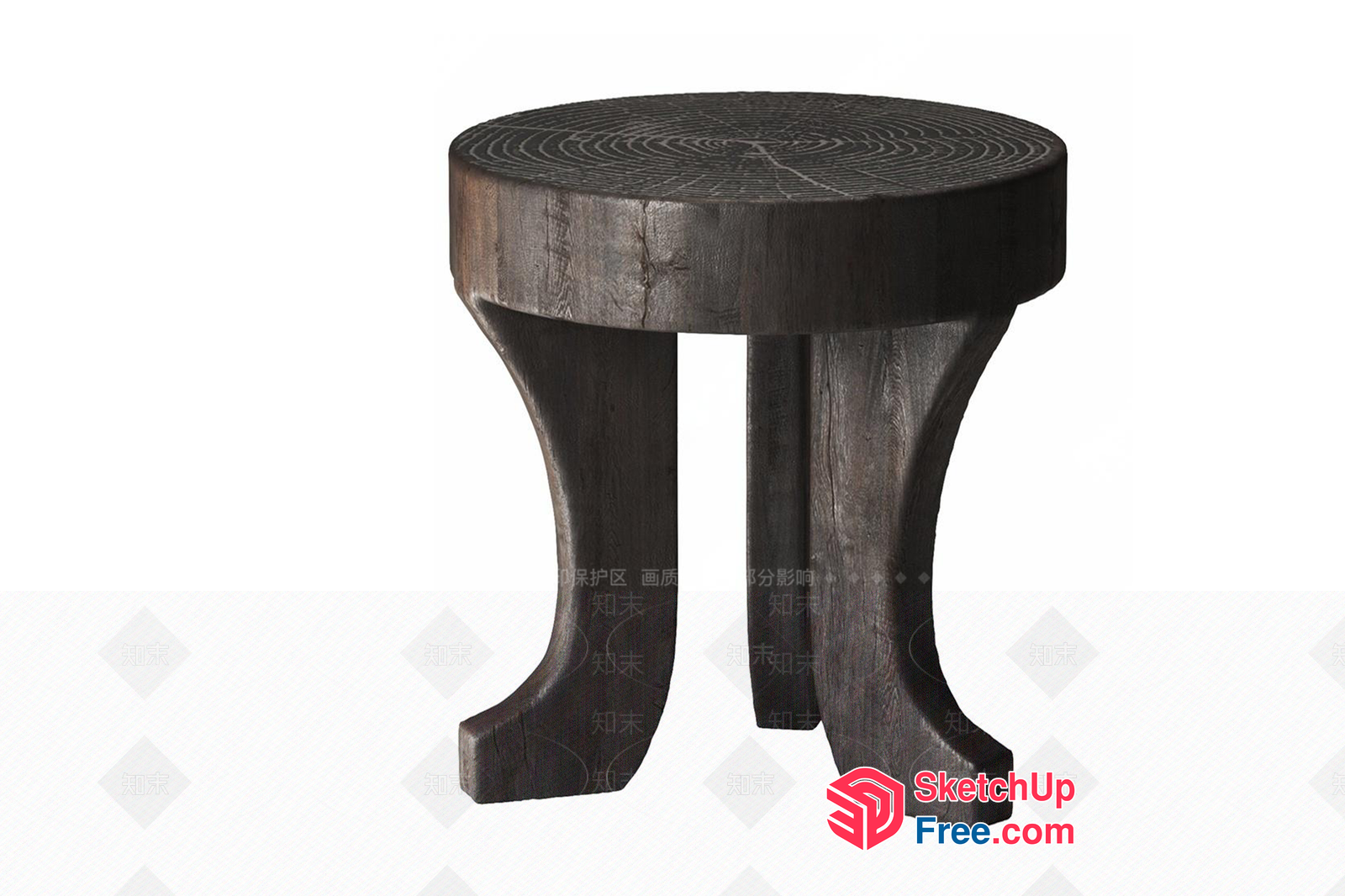 Simple Dark Wood Stool With Ornate Top 3D SketchUp File