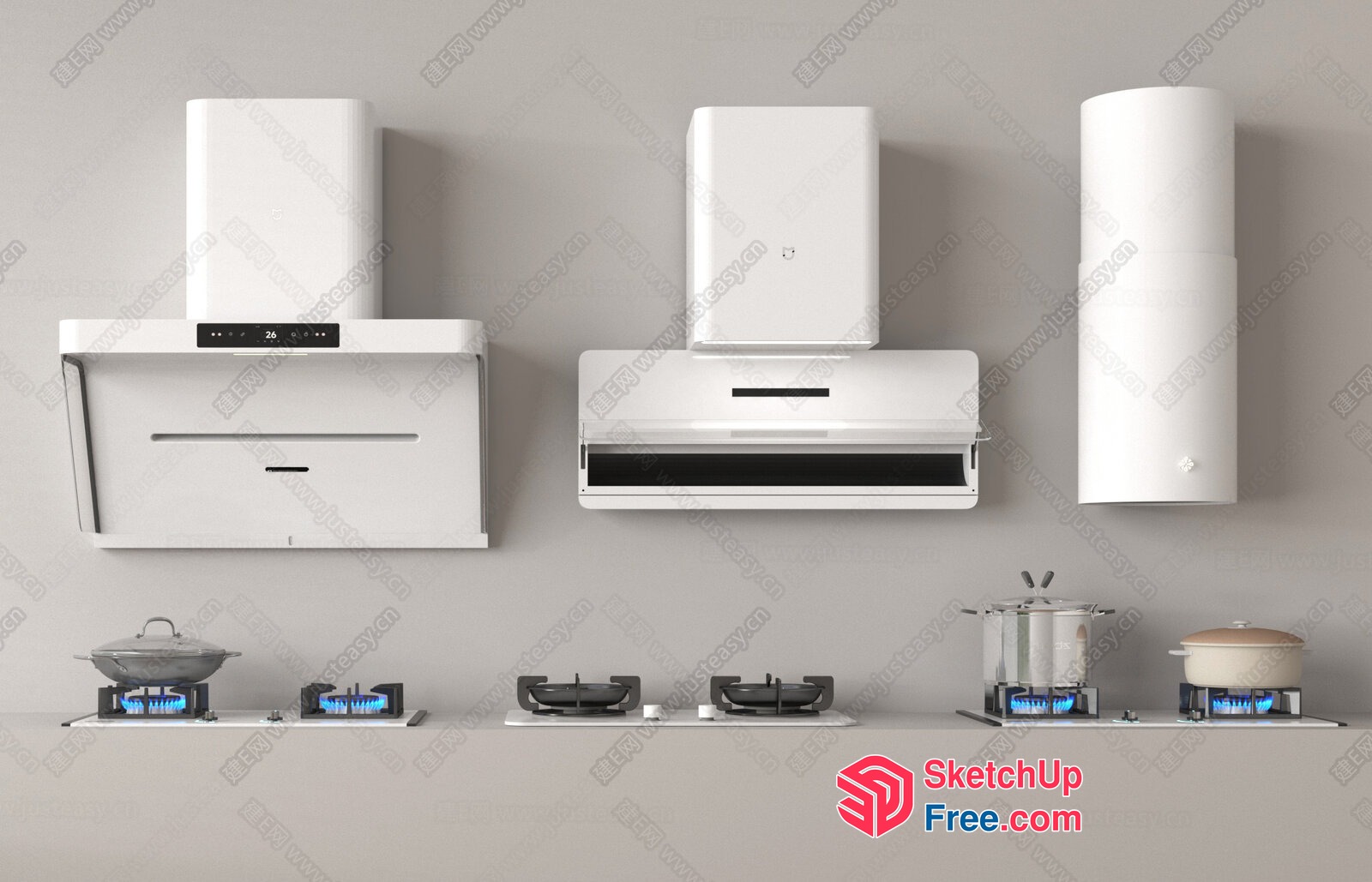 Modern White Kitchen Appliances And Cookware 3D SketchUp File