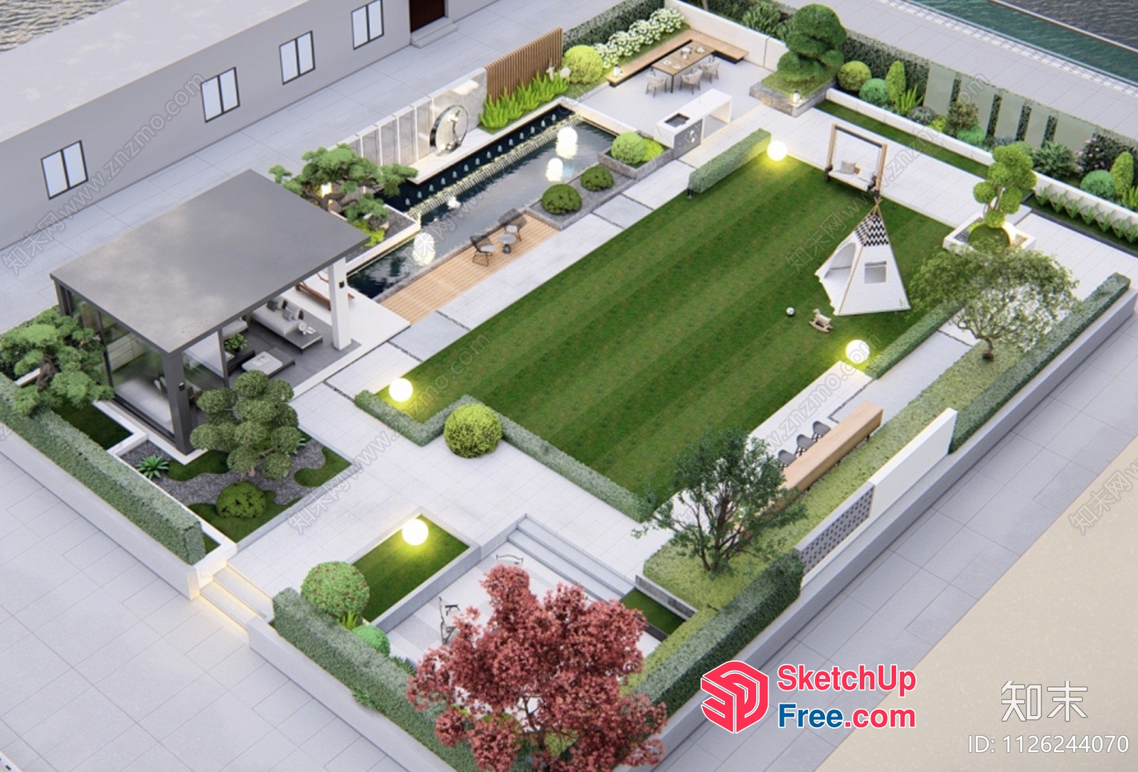 Modern Outdoor Living Space With Greenery And Comfortable Seating 3D SketchUp File