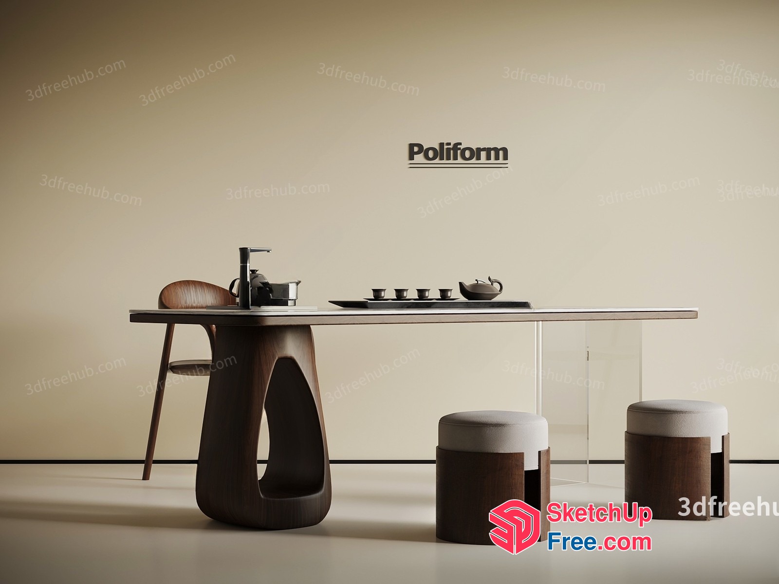 Minimalist Japanese-Style Dining Room Interior 3D SketchUp File