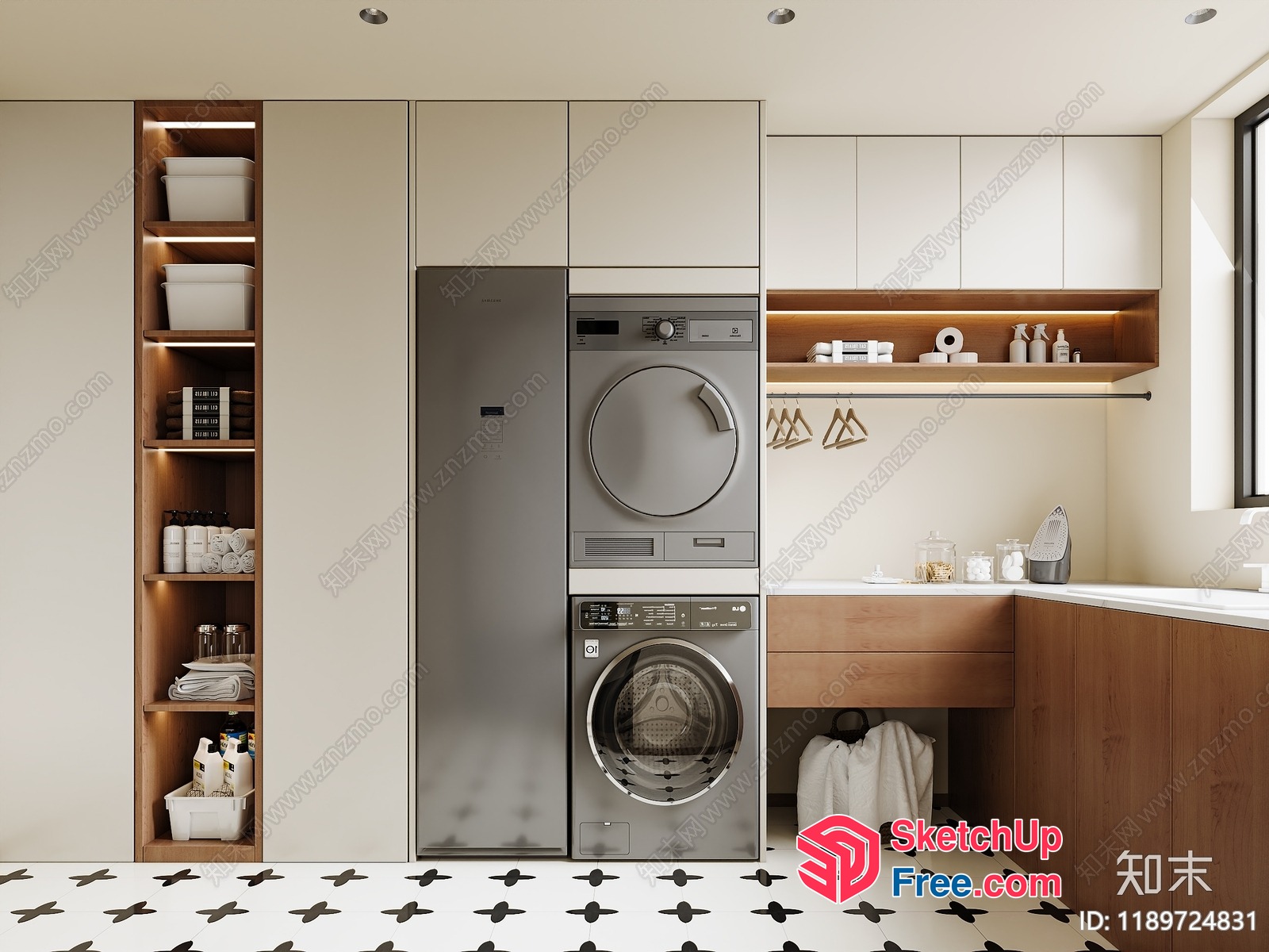Modern Laundry Room With Sleek Appliances And Storage 3D SketchUp File