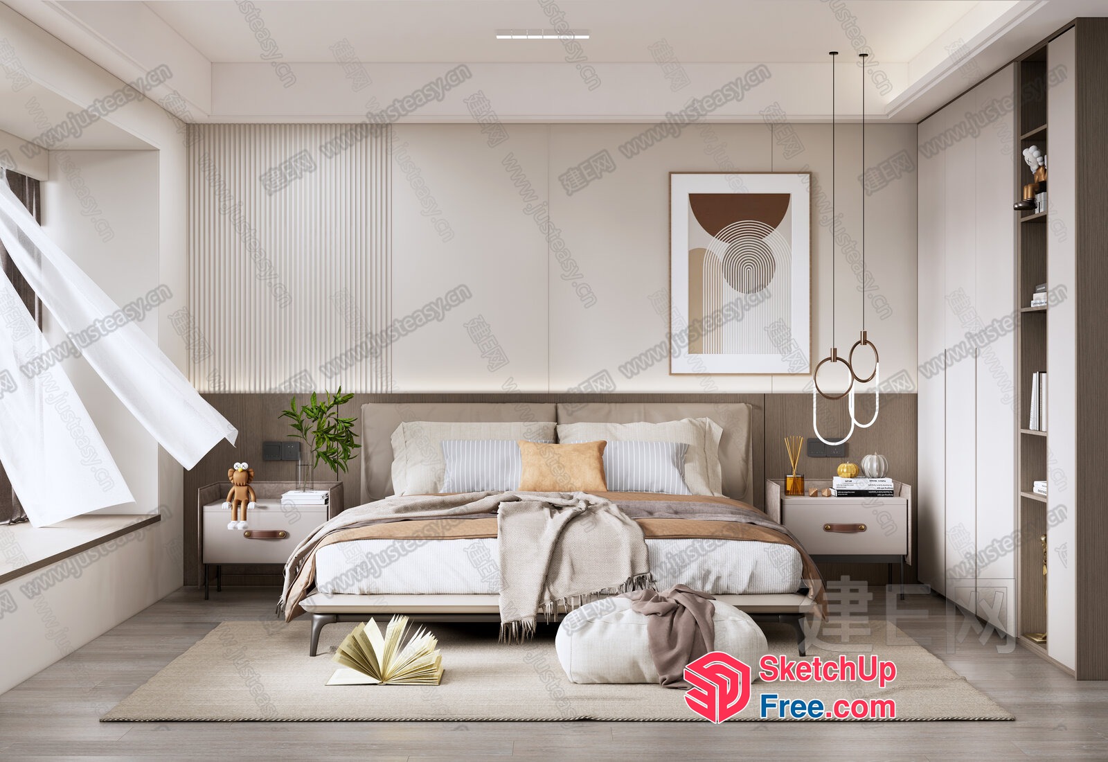 Modern Bedroom With Creamy And Brown Tones 3D SketchUp File