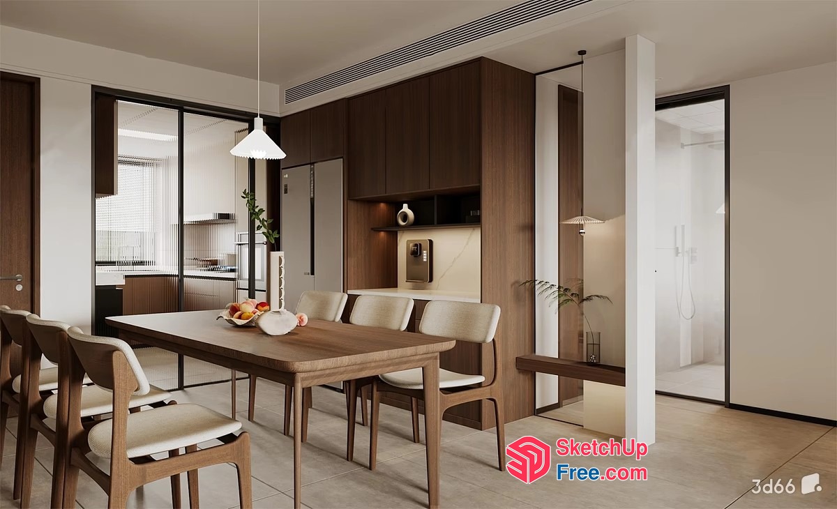 Modern Dining Room With Natural Wood Accents 3D SketchUp File