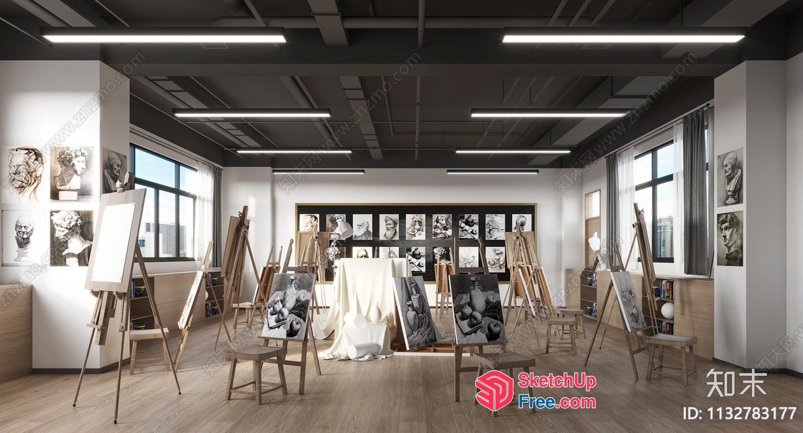 Modern Art Studio With Natural Light 3D SketchUp File